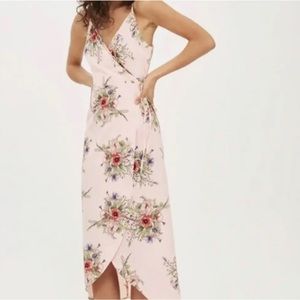 Top shop pink floral tie waist midi dress